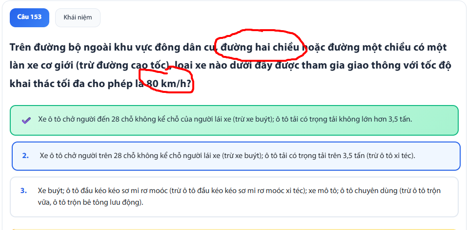 mẹo thi lý thuyết ô tô đường hai chiều