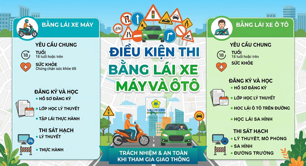 điều kiện thi bằng lái xe máy, ô tô