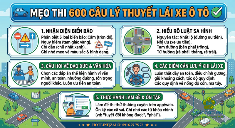 mẹo thi 600 câu lý thuyết lái xe ô tô